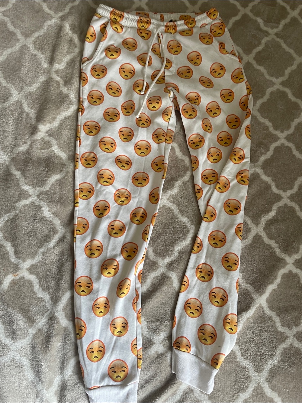 omighty White Joggers with Yellow Emoji Print